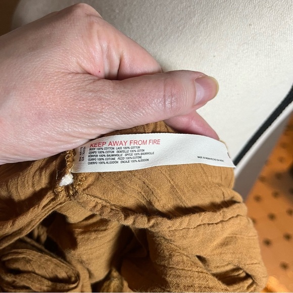 FREE PEOPLE Brown Tie Waist Lace Top Women’s Size XL Boho Crochet Cotton - Picture 7 of 8